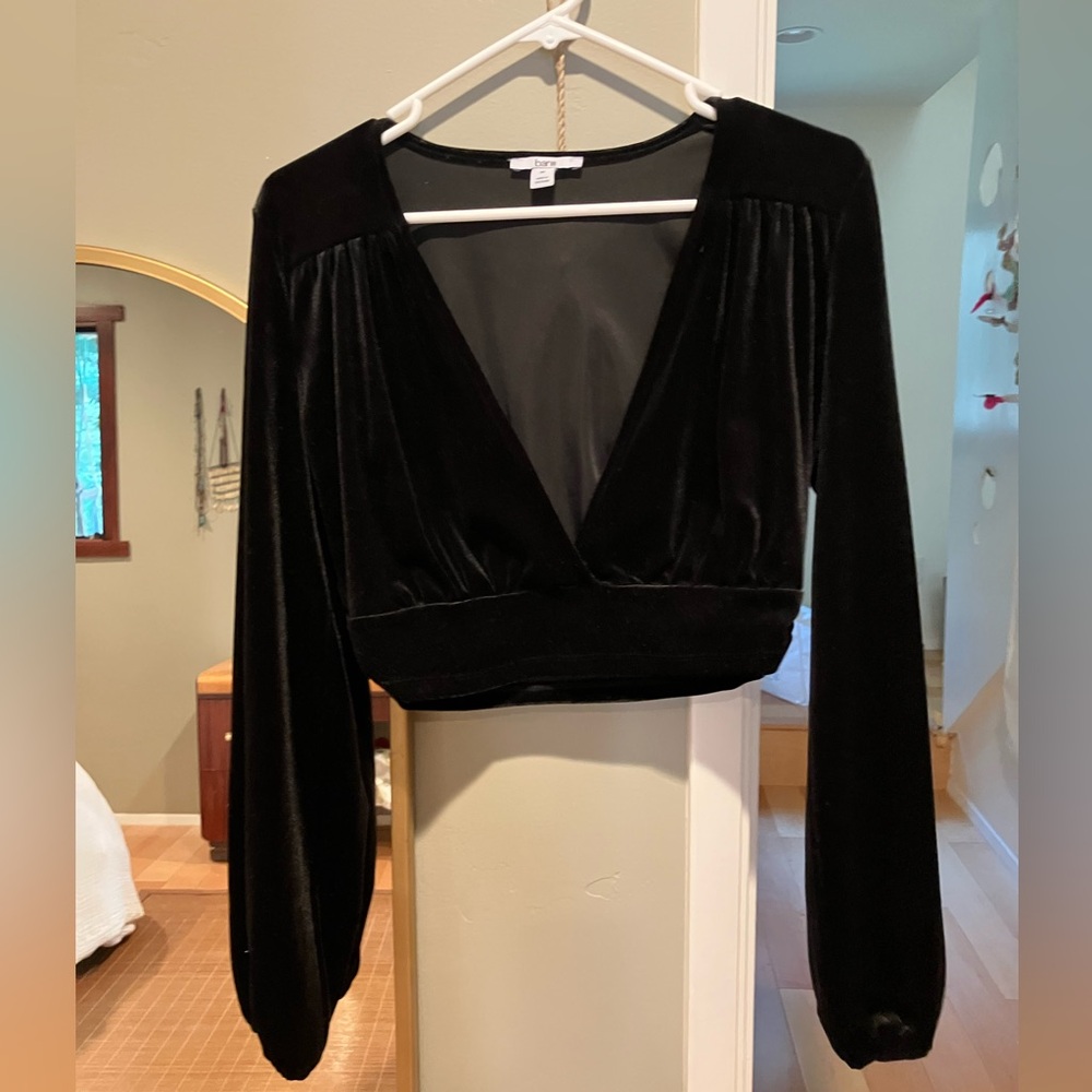 Bar III Black Velvet V-Neck Blouse